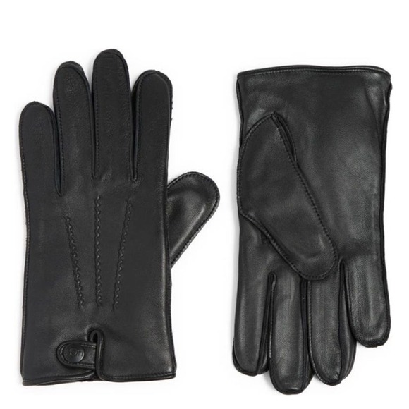 UGG‎ Faux Fur Lined Leather 3 Snap Smart Tech Glove, Black, Size Large, NWT - Picture 1 of 13